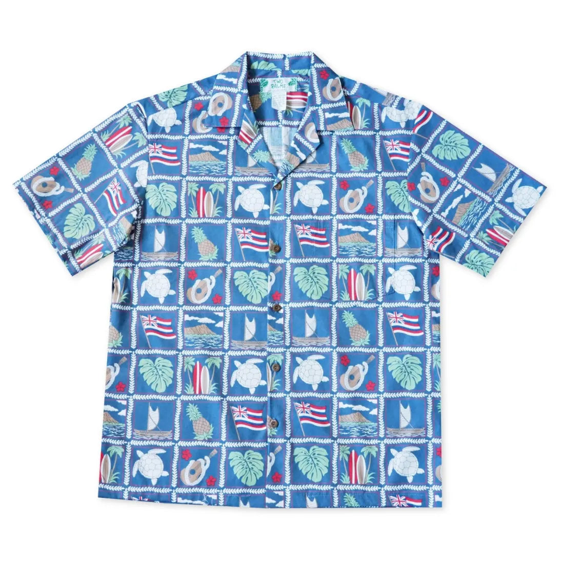 50th State Blue Hawaiian Cotton Shirt Comfortable Fit Short Shirt