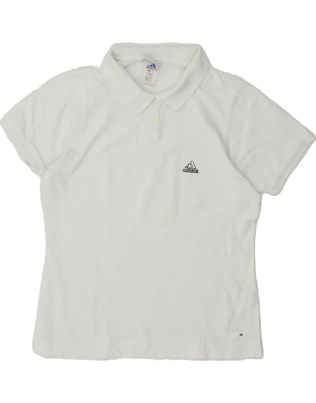 ADIDAS Womens Polo Shirt UK 14 Large  White Cotton Cozy Plain Short Sleeve