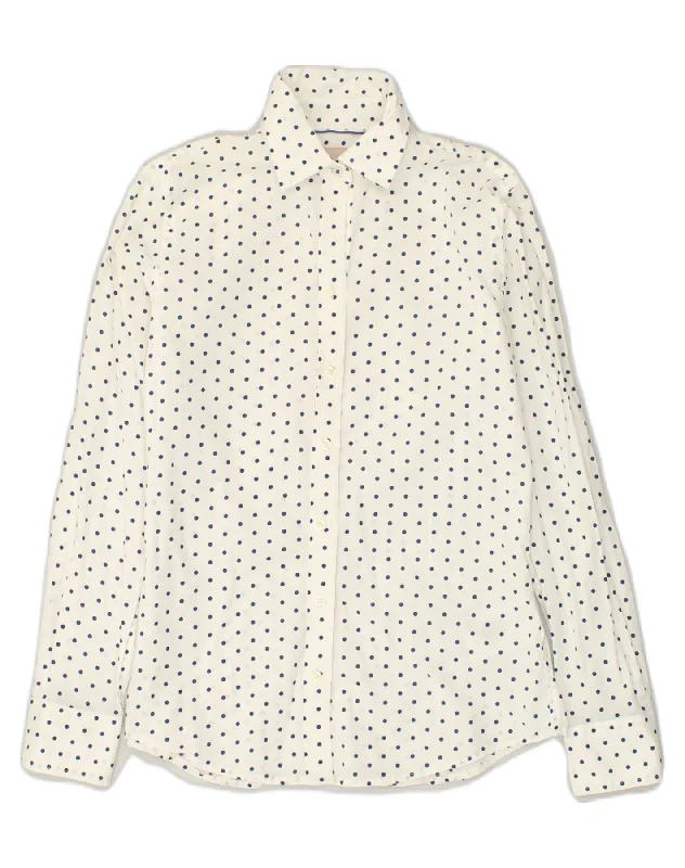 BANANA REPUBLIC Womens Shirt UK 4 XS White Polka Dot Cotton Classic V-Neck Short Shirt