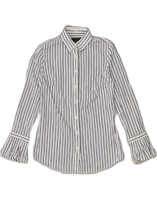 BANANA REPUBLIC Womens Shirt US 0 XS White Pinstripe Cotton Cozy Cotton Short Tee