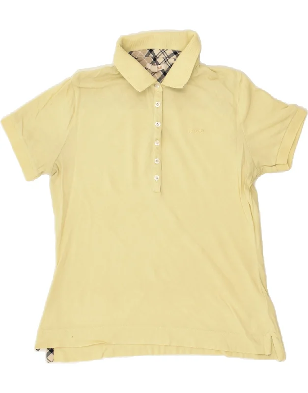 BARBOUR Womens Polo Shirt UK 12 Medium Yellow Cotton Comfortable Loose Short Sleeve