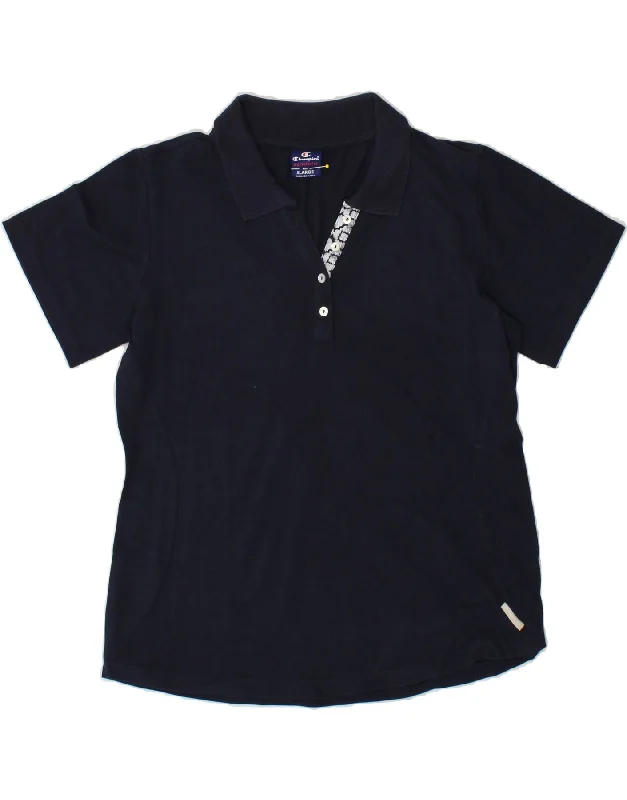 CHAMPION Womens Polo Shirt UK 18 XL Navy Blue Cotton Chic Silk Short Sleeve Shirt