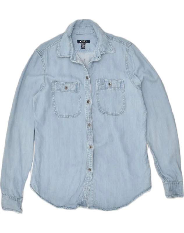 CHAPS Womens Denim Shirt UK 10 Small Blue Cotton Elegant High-Low Short Shirt