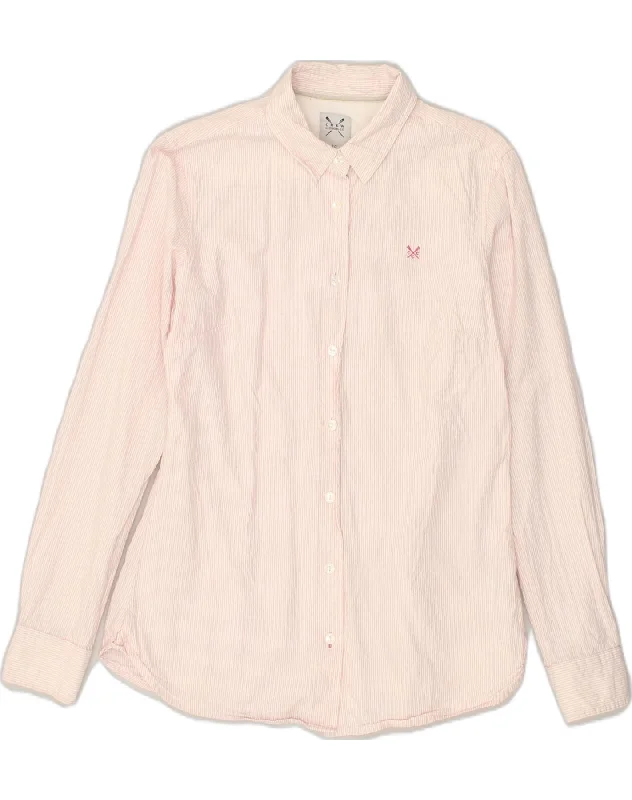 CREW CLOTHING Womens Shirt UK 10 Small Pink Pinstripe Cotton Classic Solid Short Shirt