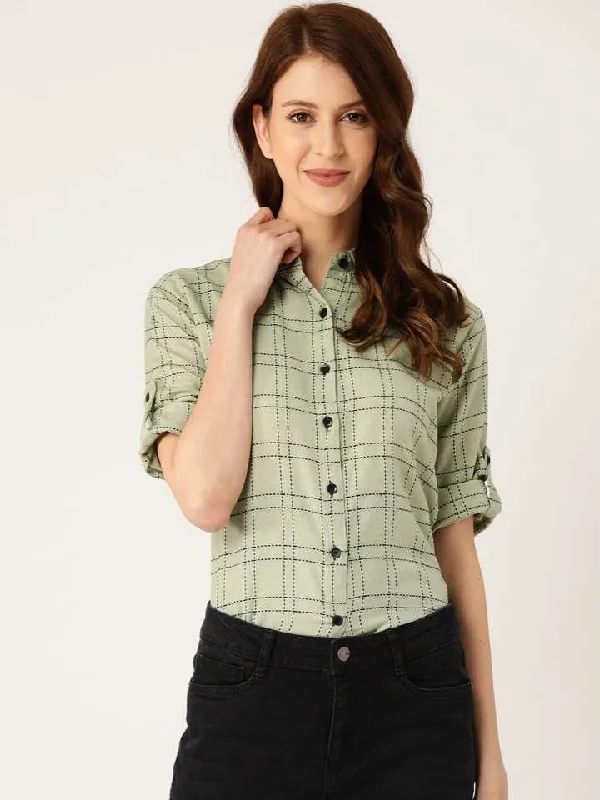 TANDUL  Women Regular Fit Checkered Formal Shirt Casual Button-Down Short Shirt