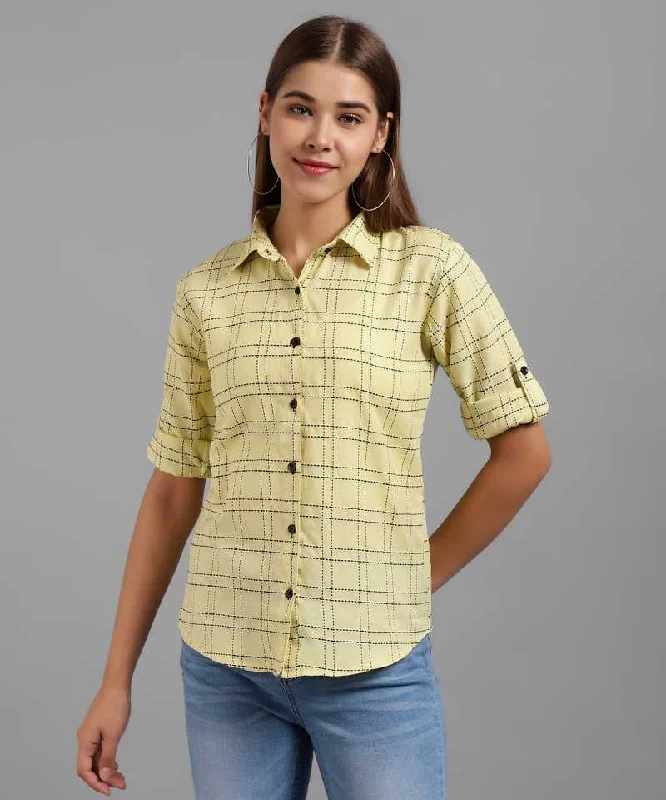 TANDUL  Women Regular Fit Checkered Formal Shirt Fashionable Cuffed Short Sleeve