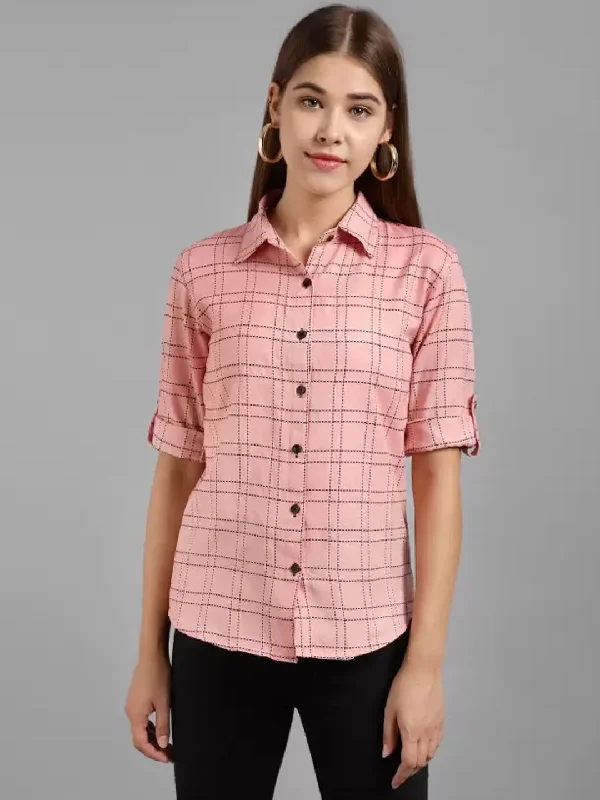 TANDUL  Women Regular Fit Checkered Spread Collar Casual Shirt Casual Slouchy Short Sleeve