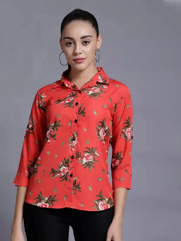 TANDUL  Women Regular Fit Printed Formal Shirt Casual Slouchy Short Sleeve