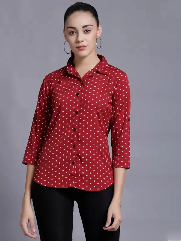 TANDUL  Women Regular Fit Printed Formal Shirt Fashionable Draped Short Sleeve