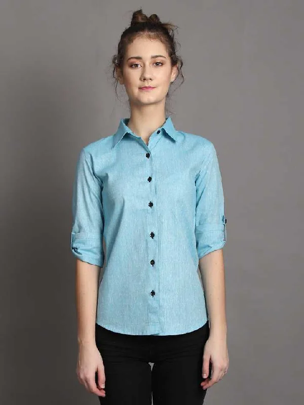 TANDUL  Women Regular Fit Self Design Casual Shirt Classic V-Neck Short Shirt