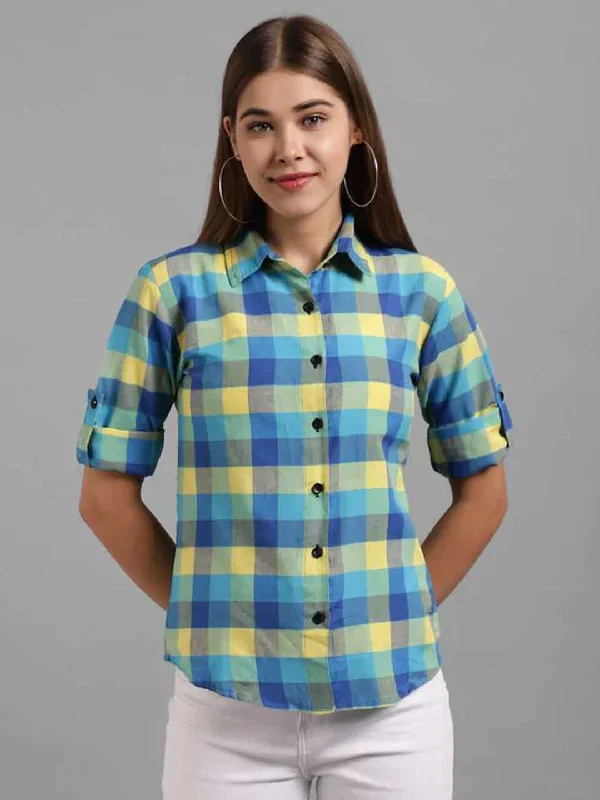 TANDUL  Women Regular Fit Self Design, Checkered Casual Shirt Trendy Tie-Front Short Shirt