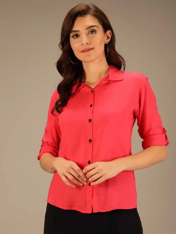 TANDUL  Women Regular Fit Solid Spread Collar Casual Shirt Stylish Casual Short Tee