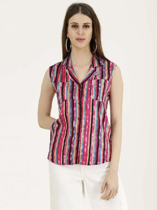 TANDUL  Women Regular Fit Striped Casual Shirt Stylish Printed Short Shirt