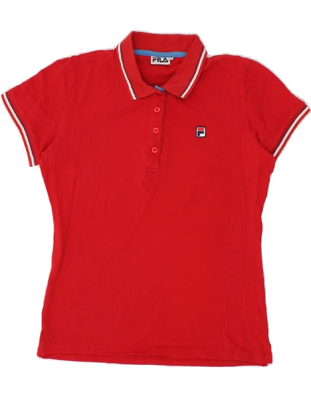 FILA Womens Polo Shirt UK 14 Large Red Cotton Comfortable Graphic Short Sleeve