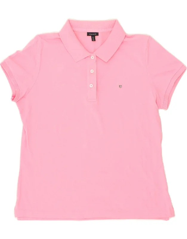 GANT Womens Polo Shirt UK 14 Large Pink Cotton Comfortable Pocket Short Shirt