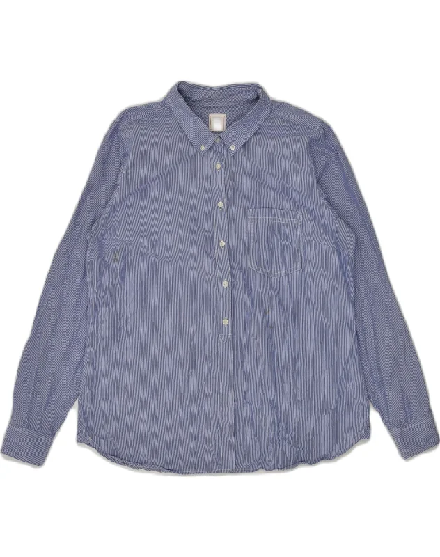 GAP Womens Shirt UK 16 Large Blue Pinstripe Cotton Trendy Button-Front Short Sleeve