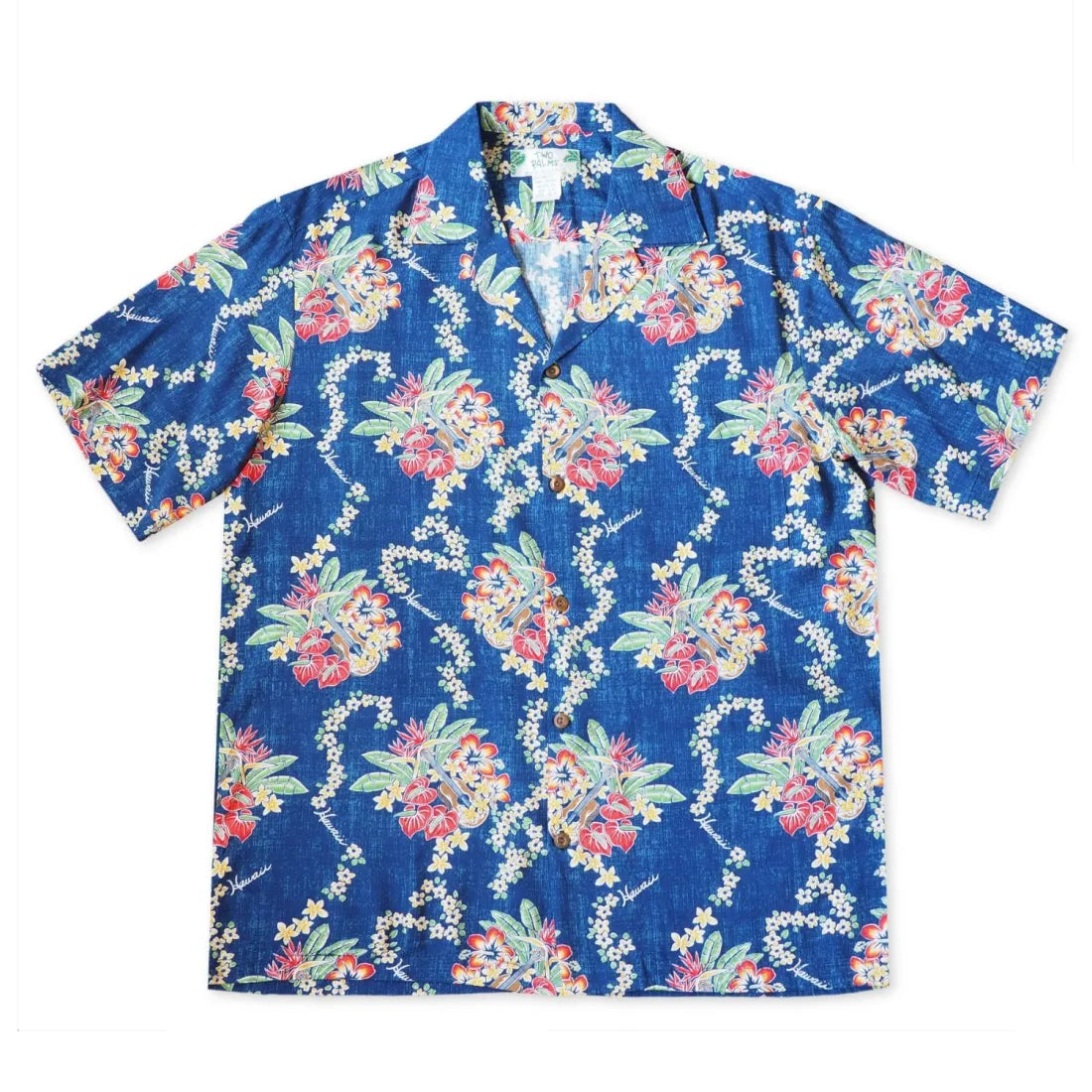 Hawaii Lei Blue Hawaiian Rayon Shirt Stylish Short Sleeve Top