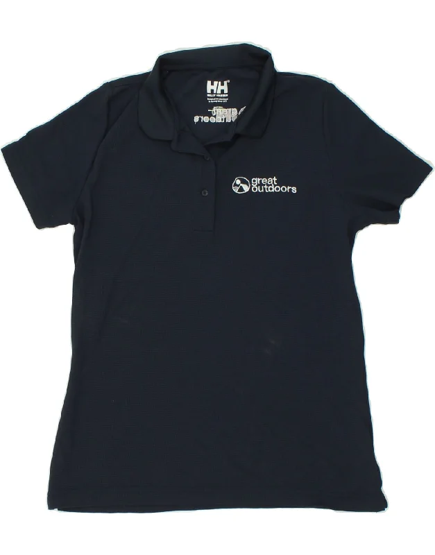 HELLY HANSEN Womens Polo Shirt UK 12 Medium Navy Blue Polyamide Casual Button-Down Short Shirt