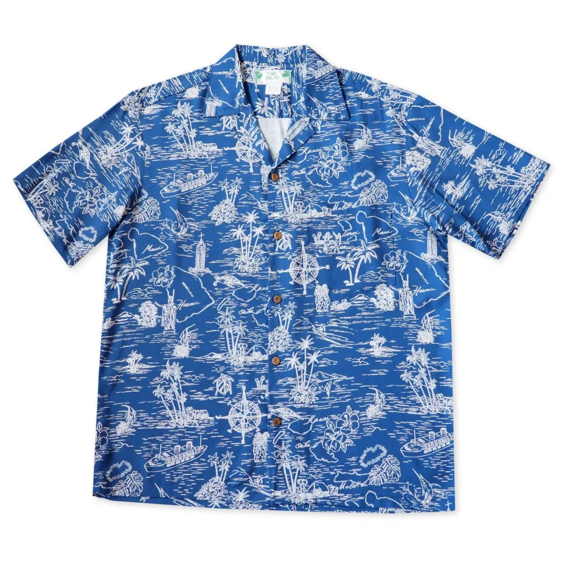 Island Cruise Blue Hawaiian Rayon Shirt Fashionable Tied Short Sleeve