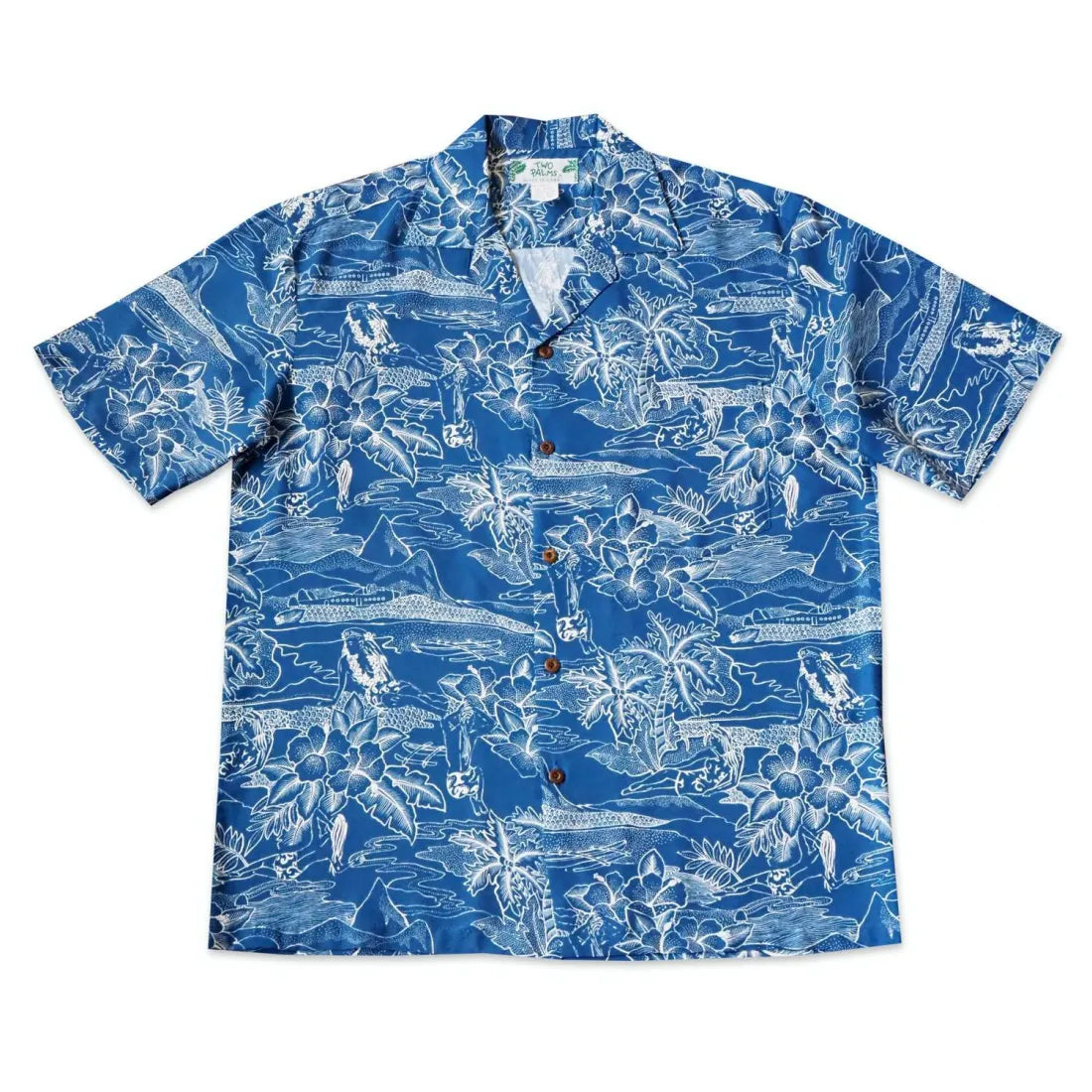 Island Hop Blue Hawaiian Rayon Shirt Fashionable Rounded Short Shirt