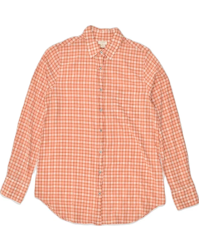 J. CREW Womens Shirt UK 10 Small Orange Check Cotton Relaxed Fit Short Blouse