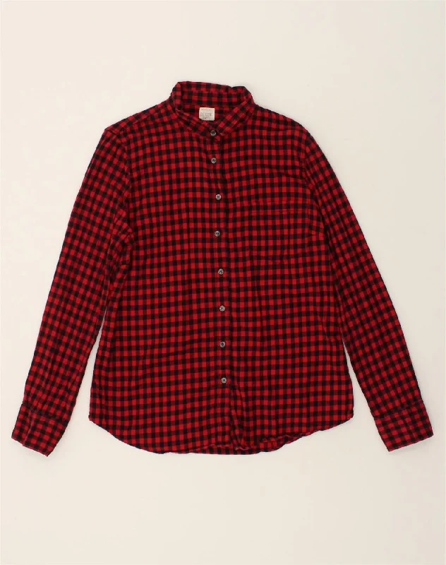 J. CREW Womens Shirt UK 14 Medium Red Gingham Cotton Classic Basic Short Shirt