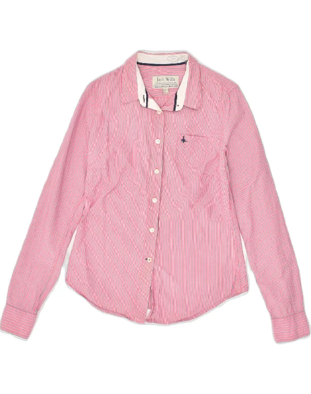 JACK WILLS Womens Shirt UK 10 Small Pink Striped Cotton Soft Cotton Short Shirt