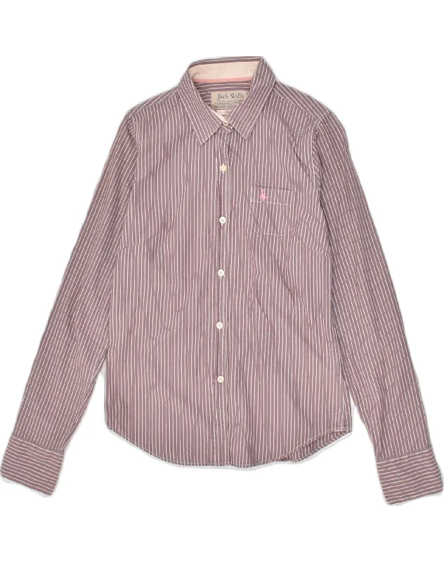 JACK WILLS Womens Shirt UK 10 Small  Purple Pinstripe Cotton Cozy Knit Short Sleeve Top