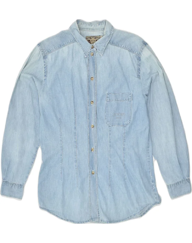 JOOP Womens Denim Shirt UK 14 Large Blue Cotton Chic Button-Up Short Shirt