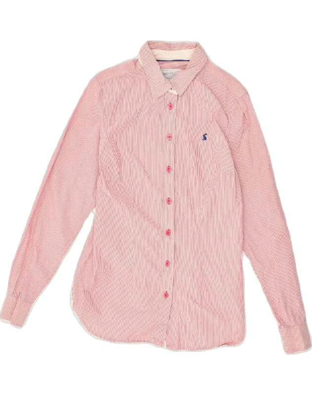 JOULES Womens Shirt UK 10 Small Pink Striped Cotton Cozy Striped Short Sleeve