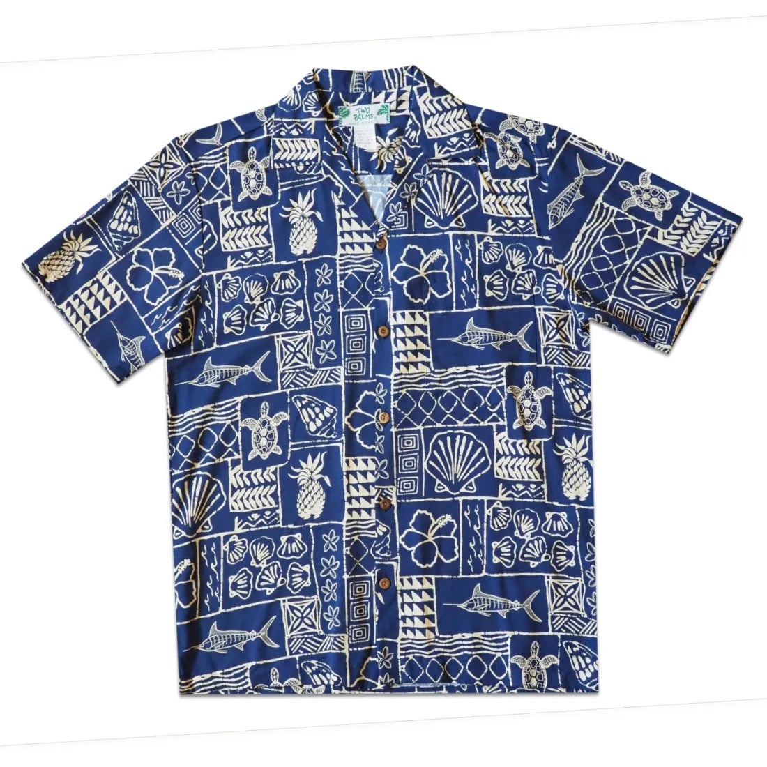 Kaka'ako Navy Hawaiian Rayon Shirt Trendy Floral Short Sleeve