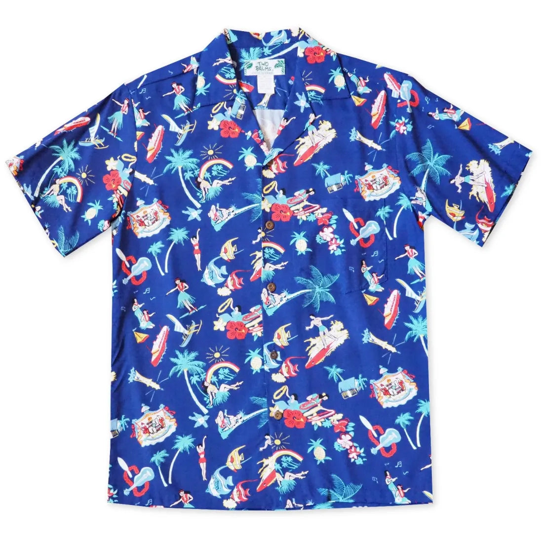 Kalakaua Navy Hawaiian Rayon Shirt Cozy Plain Short Sleeve