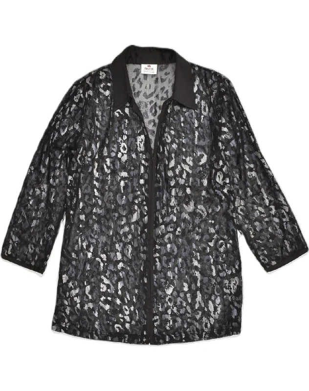 KINGFIELD Womens Shirt Blouse EU 40 Medium Black Animal Print Trendy Turtleneck Short Shirt