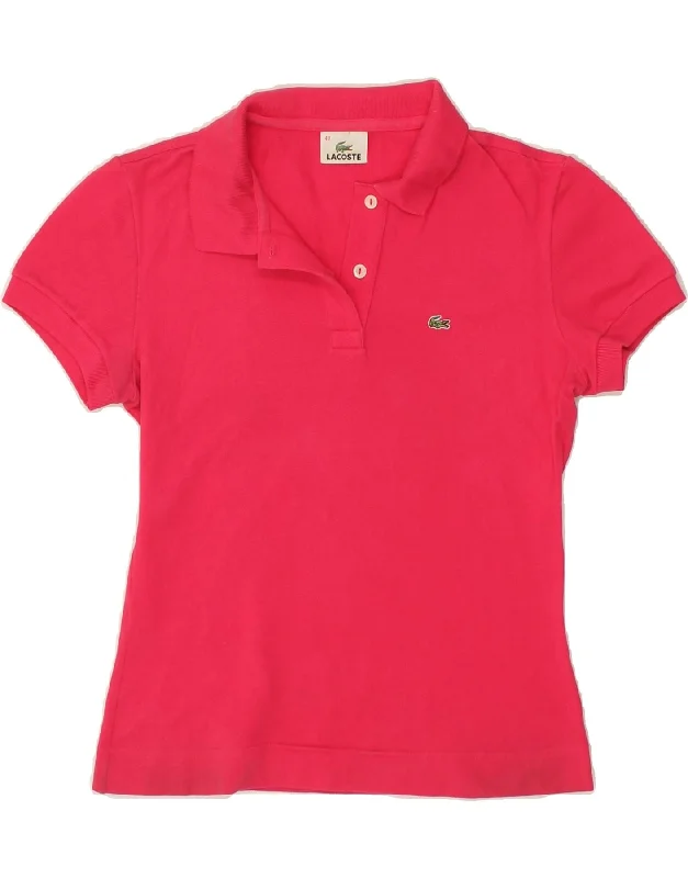 LACOSTE Womens Polo Shirt Size 40 Medium Pink Cotton Stylish Striped Short Sleeve