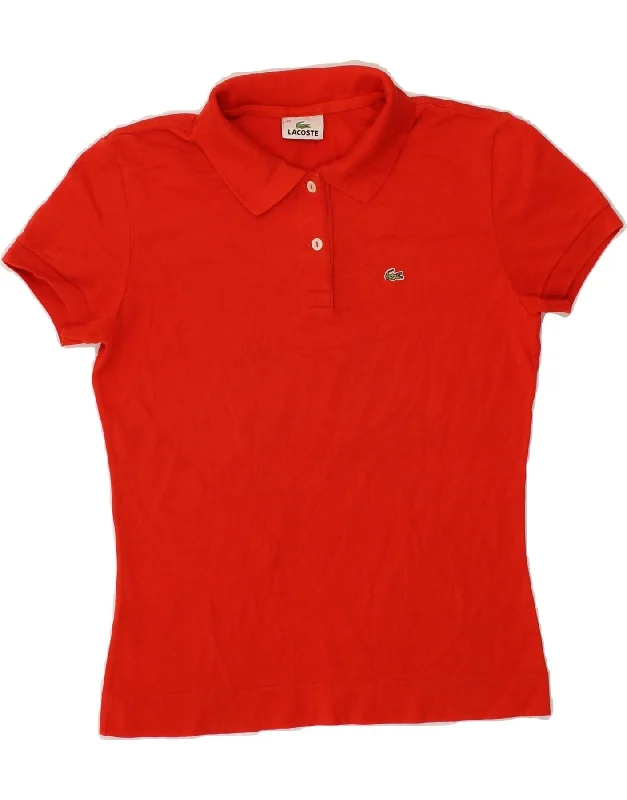 LACOSTE Womens Polo Shirt Size 42 Large Red Cotton Relaxed Cotton Short Shirt