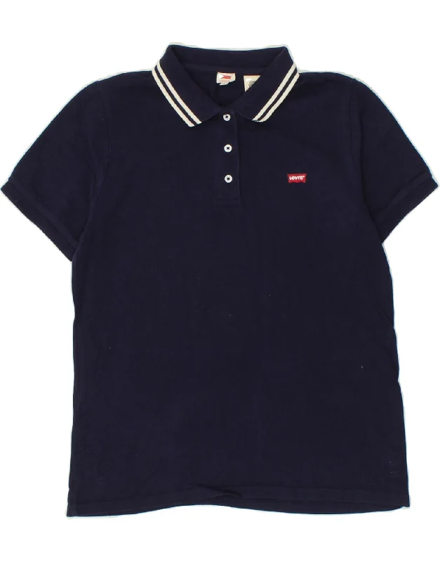 LEVI'S Womens Polo Shirt UK 10 Small Navy Blue Cotton Relaxed Fit Short Sleeve Top