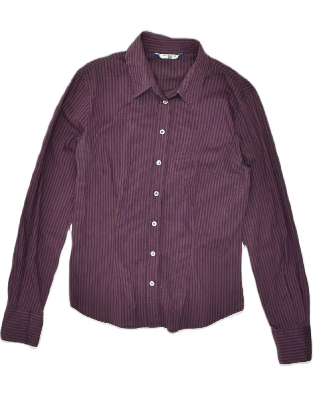 MARELLA Womens Shirt IT 44 Medium Purple Striped Cotton Stylish Crew Neck Shirt