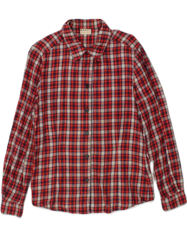 MAX & CO. Womens Shirt IT 40 Small Red Check Cotton Relaxed Button-Down Short Shirt