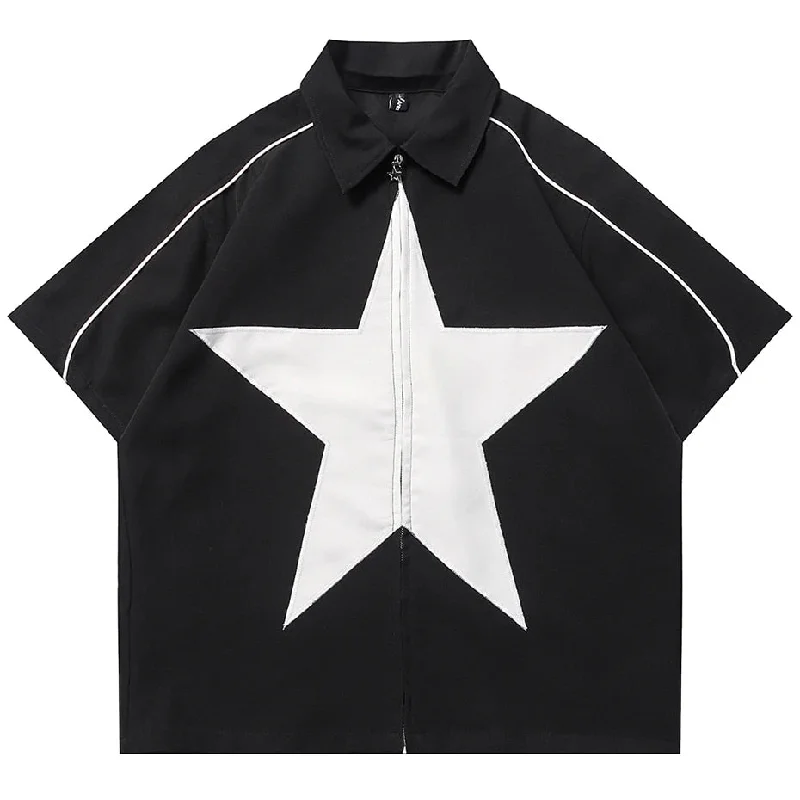 NB Star Splicing Shirt Casual Boxy Short Shirt