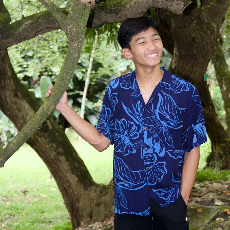 Olomana Blue Hawaiian Rayon Shirt Stylish Printed Short Shirt