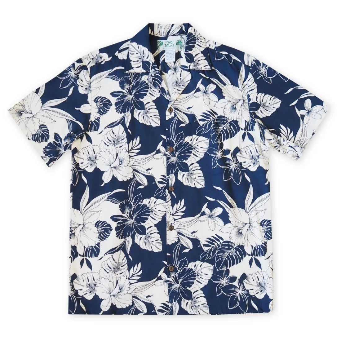 Orchid Blast Blue Hawaiian Cotton Shirt Fashionable Cuffed Short Sleeve