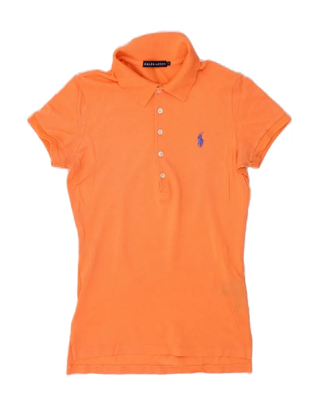 RALPH LAUREN Womens Polo Shirt UK 10 Small Orange Cotton Comfortable Fitted Short Sleeve