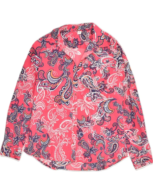 S.OLIVER Womens Shirt UK 14 Large  Pink Paisley Cotton Trendy Button-Front Short Sleeve