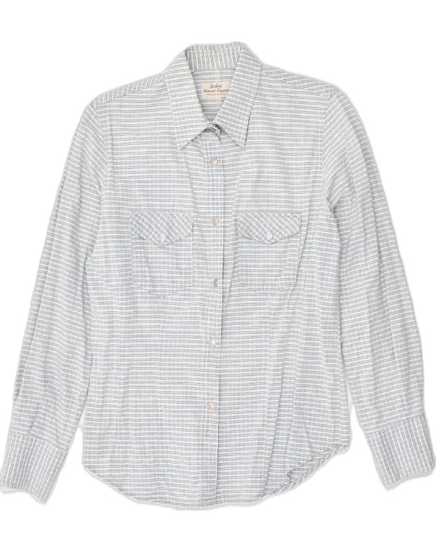 SISLEY Womens Shirt IT 44 Medium Blue Check Cotton Cozy Summer Short Shirt