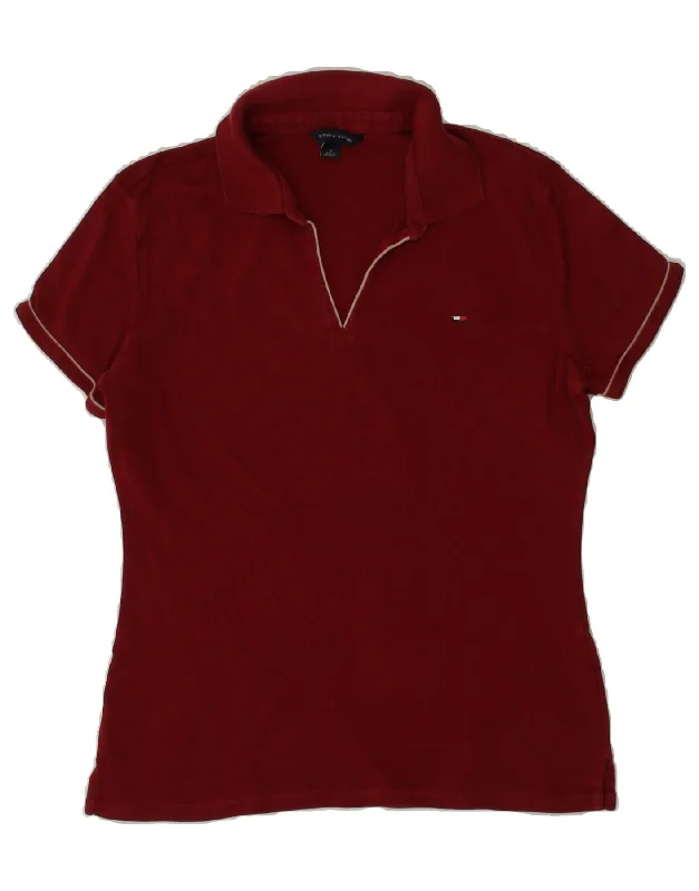 TOMMY HILFIGER Womens Polo Shirt UK 14 Medium Red Cotton Casual Loose Short Sleeve