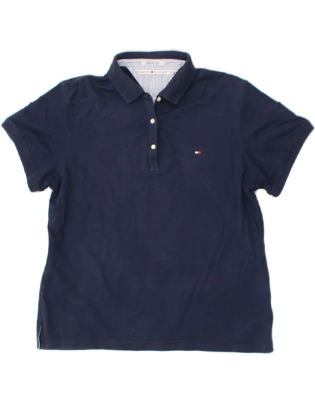 TOMMY HILFIGER Womens Polo Shirt UK 18 XL Navy Blue Cotton Fashionable Button-Front Short Sleeve