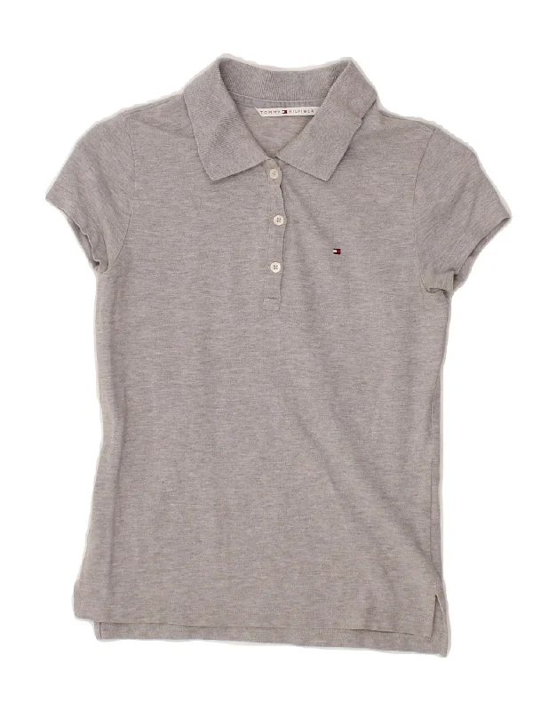 TOMMY HILFIGER Womens Polo Shirt UK 6 XS Grey Comfortable Ribbed Short Sleeve