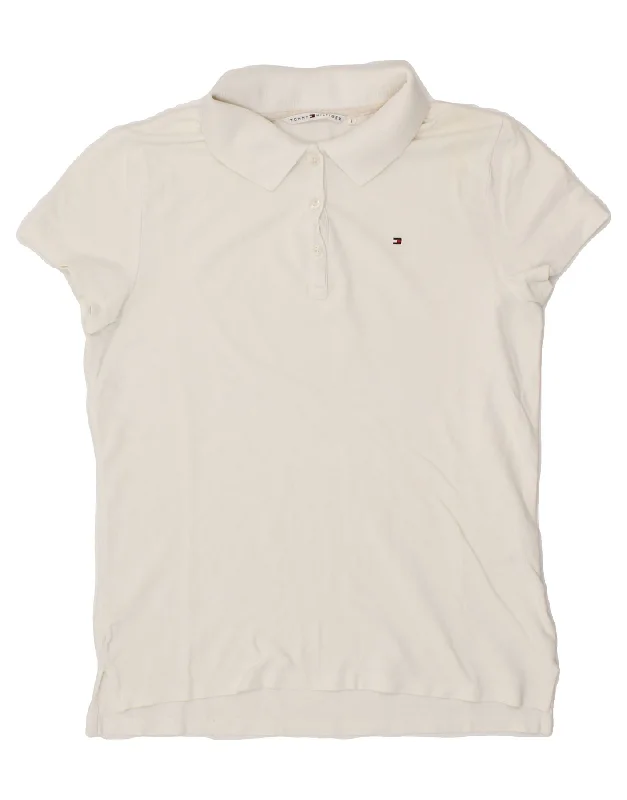 TOMMY HILFIGER Womens Polo Shirt US 1 XS Off White Cotton Casual Plain Short Shirt