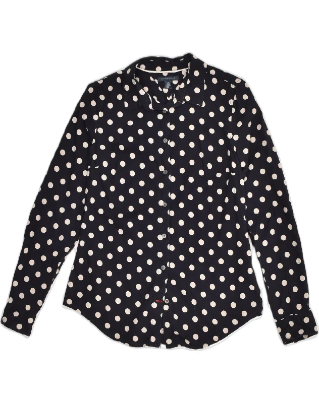 TOMMY HILFIGER Womens Shirt UK 10 Small Black Polka Dot Cotton Fashionable Pleated Short Shirt