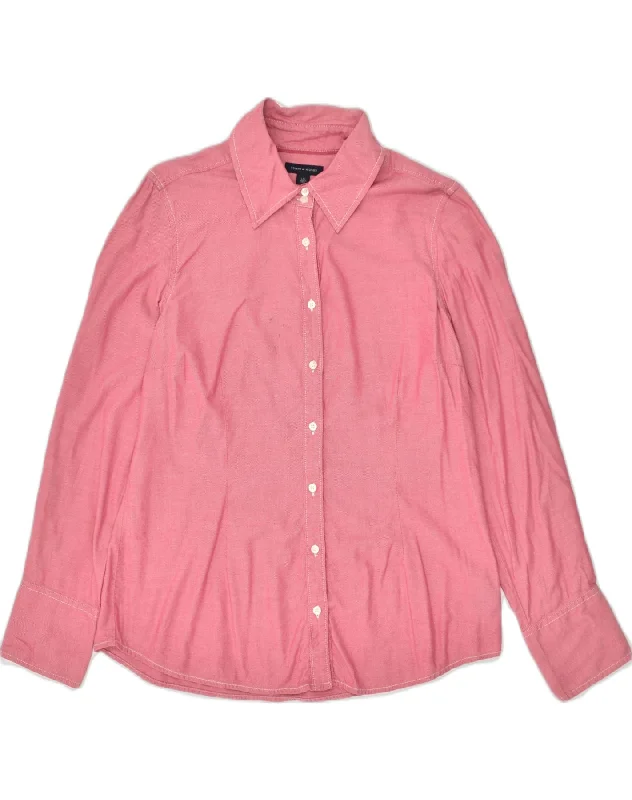 TOMMY HILFIGER Womens Shirt UK 16 Large Pink Cotton Comfortable Peplum Short Shirt